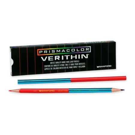 Sanford Prismacolor Verithin Colored Pencil, Red, Blue Lead, Red, Blue Barrel, Dozen 2456